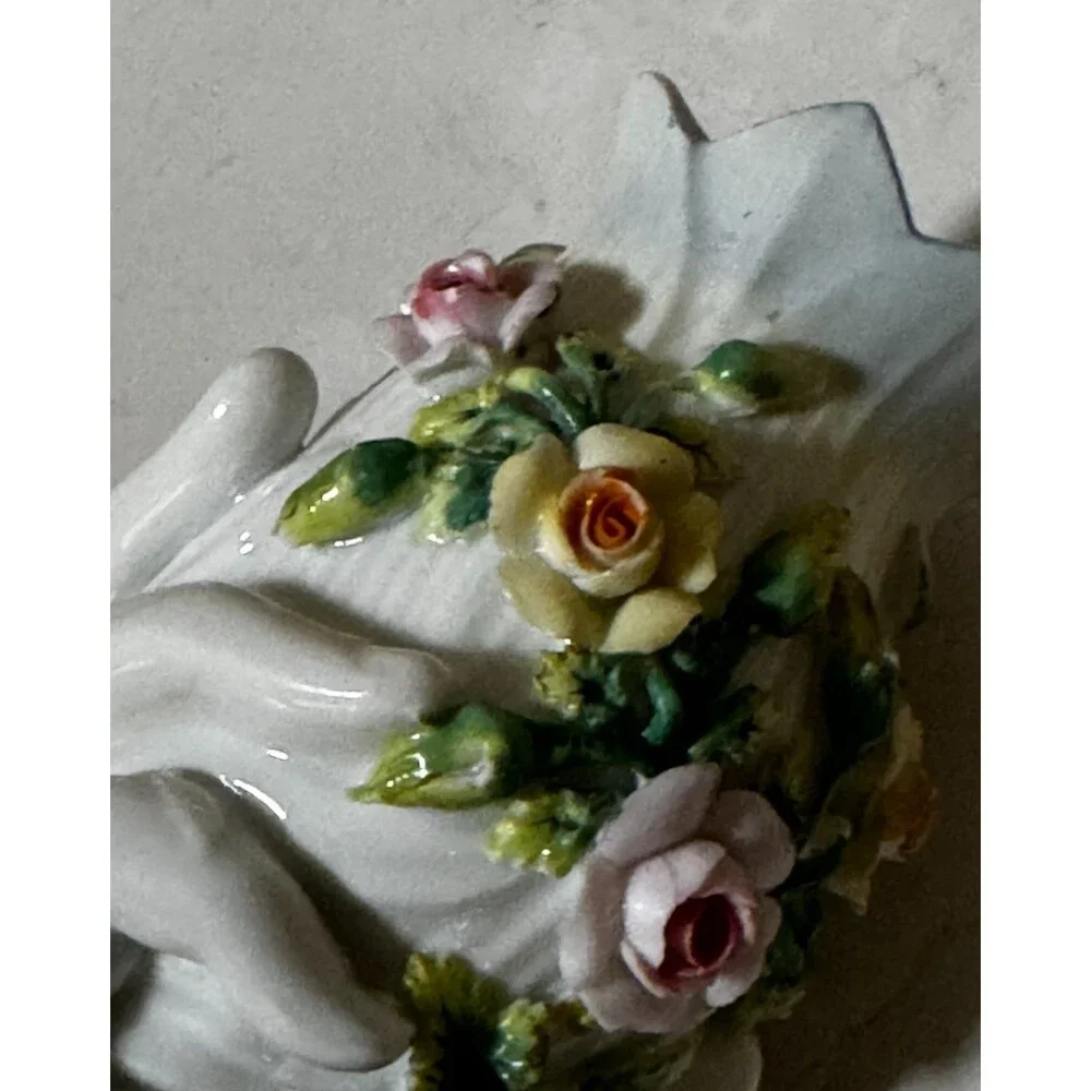 Antique Dresden-style porcelain hand-shaped figural vase